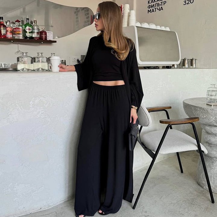 Women's Collage-Stitch Two-Piece Set – Long Sleeve Solid Color Style-HighTouch
