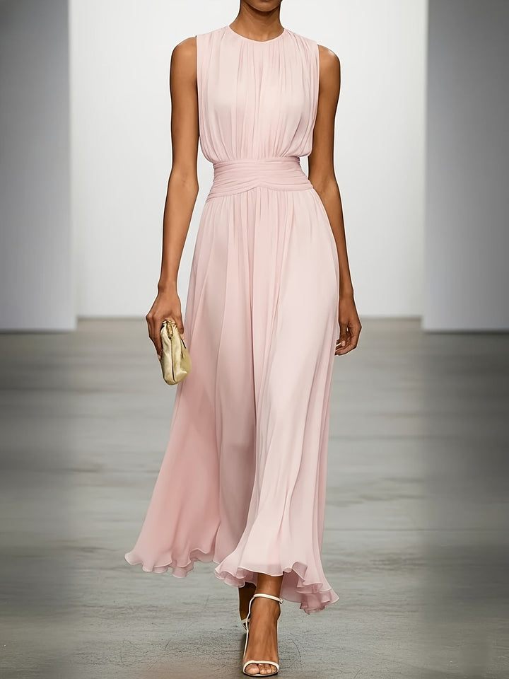 Hightouch | Pleated Maxi Wedding Guest Dress With Ruched Waist