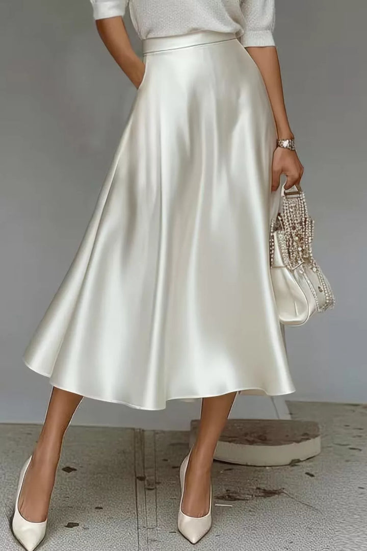 Women's Satin A-Line Midi Skirt | Liquid Finish | Casual Wear