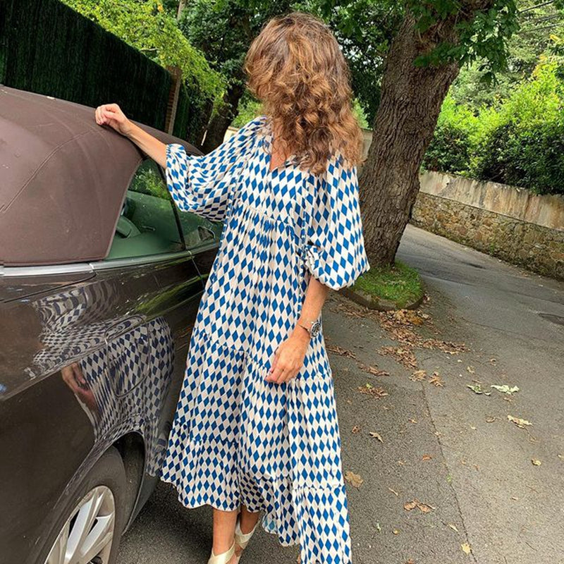 Women's Spring Dress | Patterned Maxi Long Sleeve-HighTouch