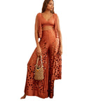 Solid Color Cutout Midriff Outfit Deep V-neck Sleeveless Split Two-piece Set-HighTouch