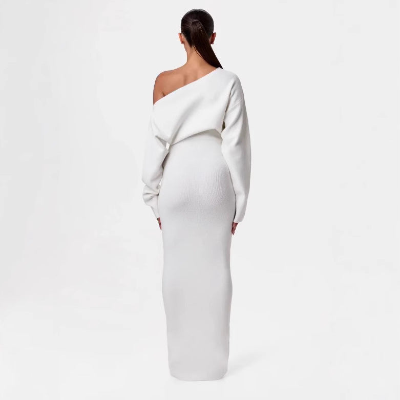 Off‑Shoulder Knitted Bodycon Dress-HighTouch