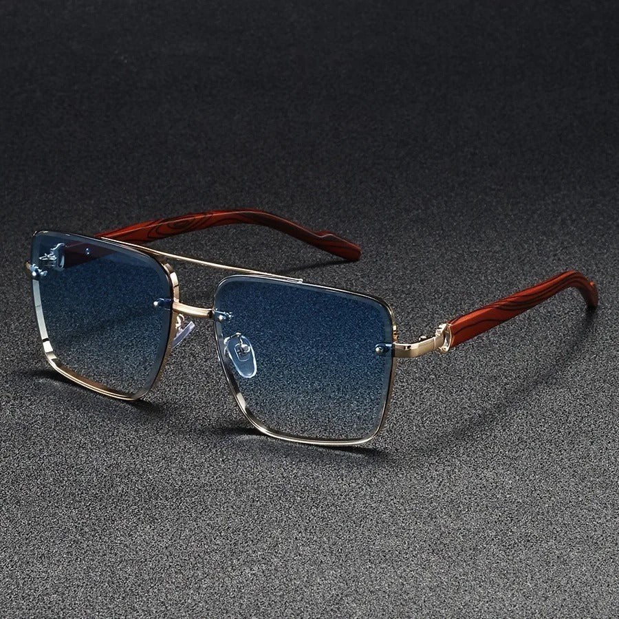 Men's Square Sunglasses – Gold Frame & Wood Accent