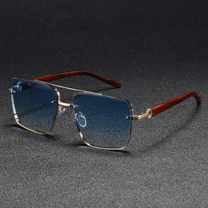 Men's Square Sunglasses – Gold Frame & Wood Accent