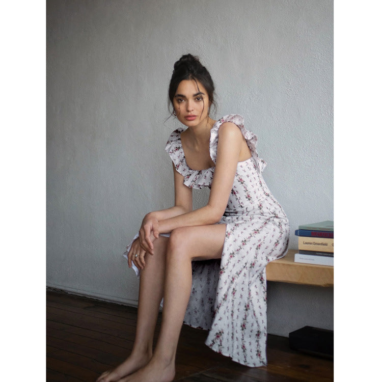 Linen Floral Sleeveless Dress | Slimming Waist Lady Style-HighTouch