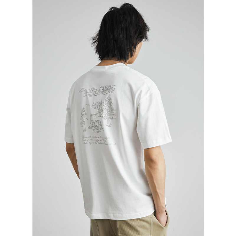 Retro T-Shirt Camping Style Printed Loose – Mountain Adventure Tee-HighTouch