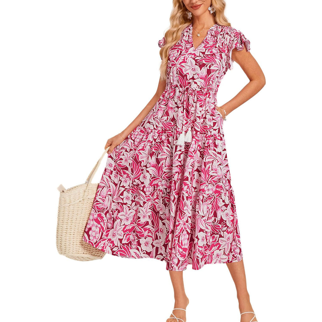 Women's Boho Dress | Tassel Tie Front Maxi-HighTouch