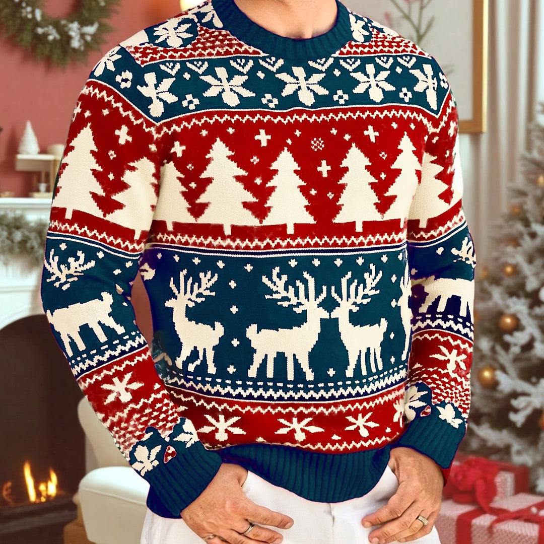 Men's Festive Knit Christmas Sweater with Winter Motifs