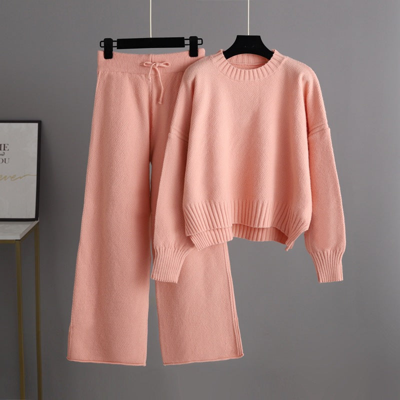 Women’s Knitted Wide-Leg Pants Set – Casual Two-Piece Knit Outfit-HighTouch