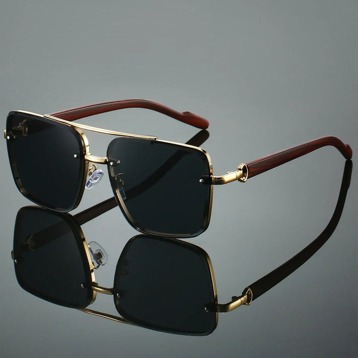 Men's Square Sunglasses – Gold Frame & Wood Accent
