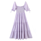 Purple Plaid Elastic Long Dress-HighTouch