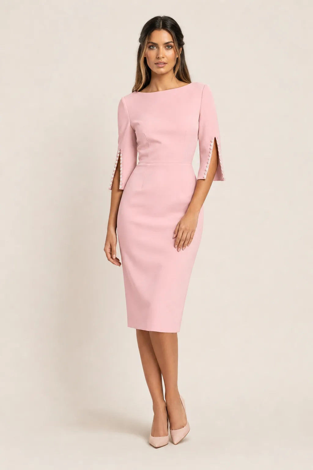 Women's Edie Pearl Split-Sleeve Midi Dress – Formal Cocktail Party Dre – HighTouch