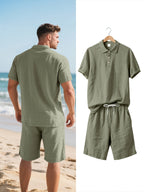 Ross - Men's Linen Premium Polo Shirt And Shorts Summer Set