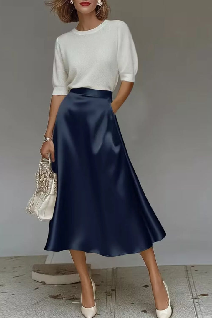 Women's Satin A-Line Midi Skirt | Liquid Finish | Casual Wear