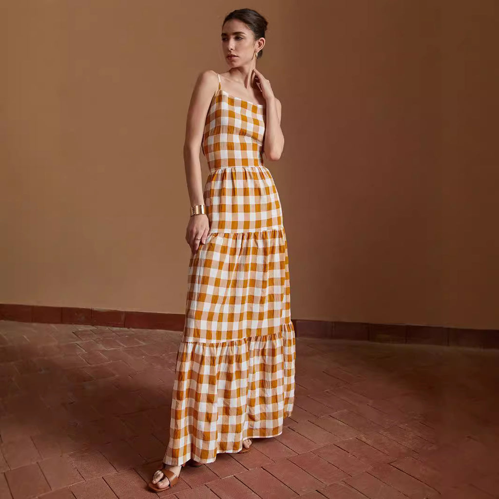 Women's Striped & Plaid Long Skirt – Temperament Commute Sleeveless Maxi Skirt-HighTouch