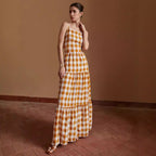 Women's Striped & Plaid Long Skirt – Temperament Commute Sleeveless Maxi Skirt-HighTouch