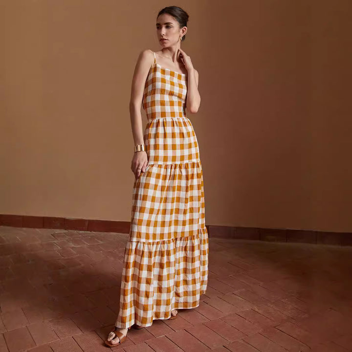 Women's Striped & Plaid Long Skirt – Temperament Commute Sleeveless Maxi Skirt-HighTouch