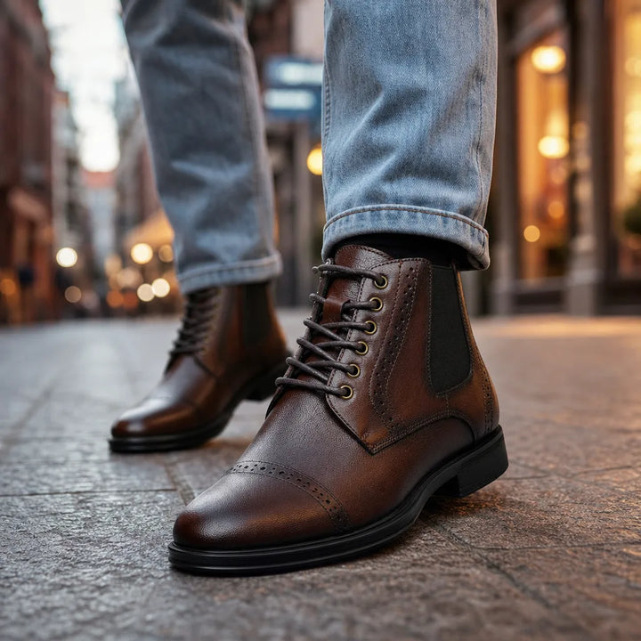 Men's Brown Leather Boots - Fall Casual Lace-Up Work Ankle Boot