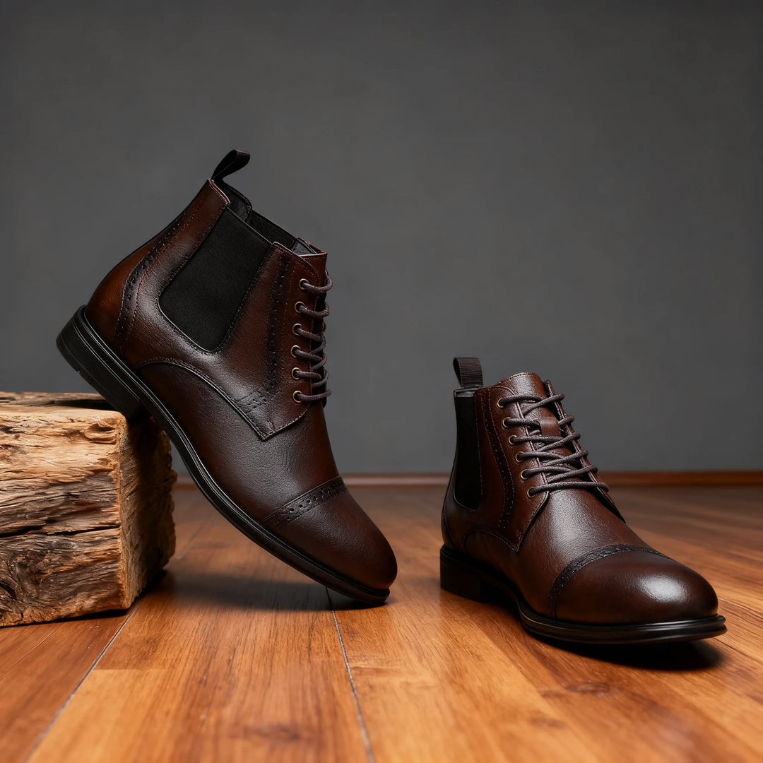 Men's Brown Leather Boots - Fall Casual Lace-Up Work Ankle Boot