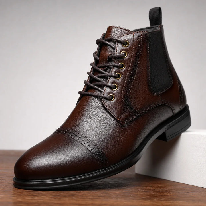 Men's Brown Leather Boots - Fall Casual Lace-Up Work Ankle Boot