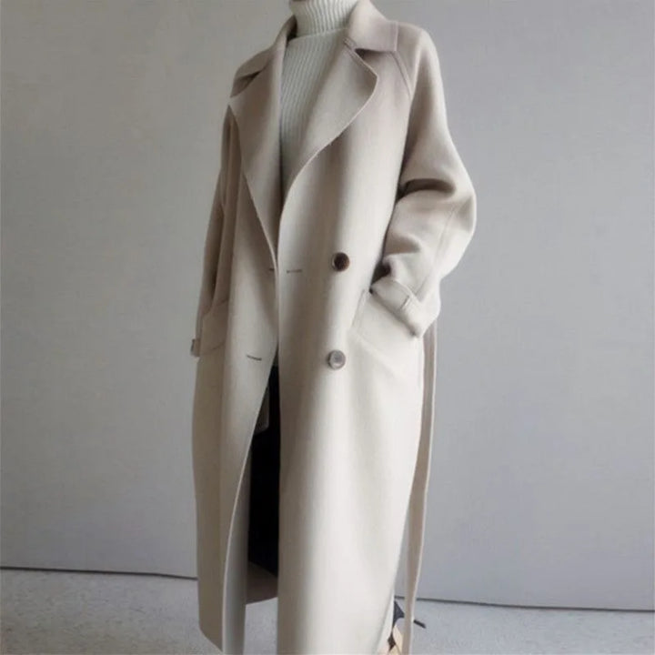 Winter Wool Trench Coat Women Longline Belted Double Breasted