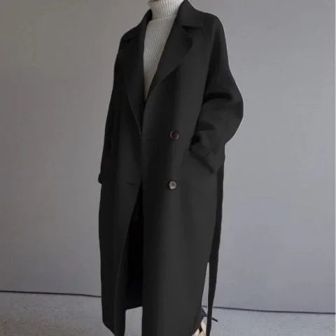 Winter Wool Trench Coat Women Longline Belted Double Breasted