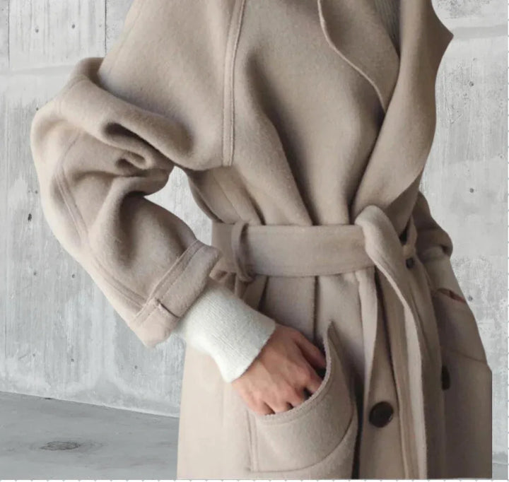 Winter Wool Trench Coat Women Longline Belted Double Breasted
