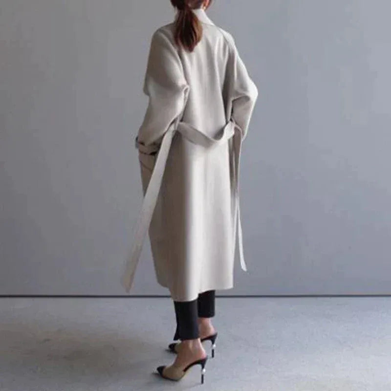 Winter Wool Trench Coat Women Longline Belted Double Breasted