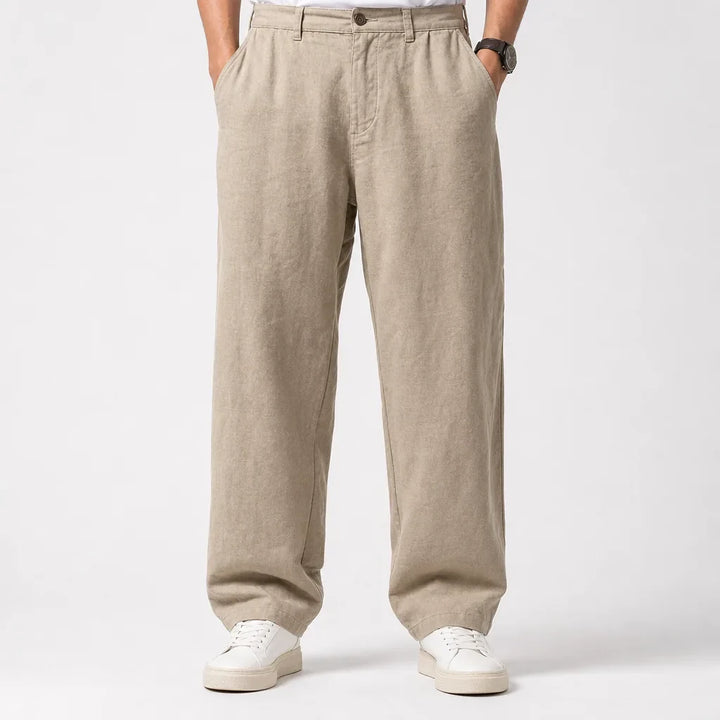 Men's Wide-Leg Cotton Pajama Pants - Baggy Belted Chino Pant