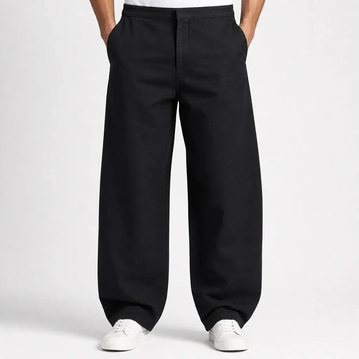 Men's Wide-Leg Cotton Pajama Pants - Baggy Belted Chino Pant