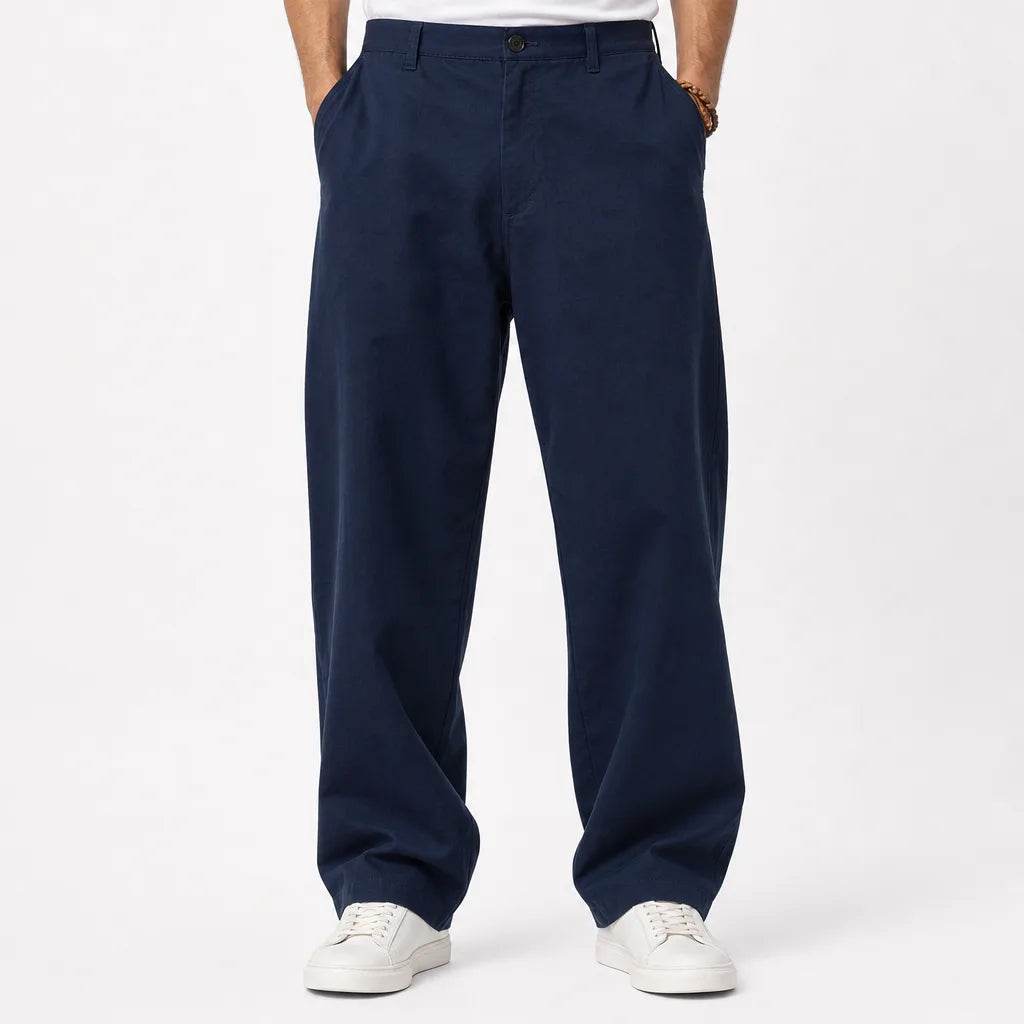 Men's Wide-Leg Cotton Pajama Pants - Baggy Belted Chino Pant
