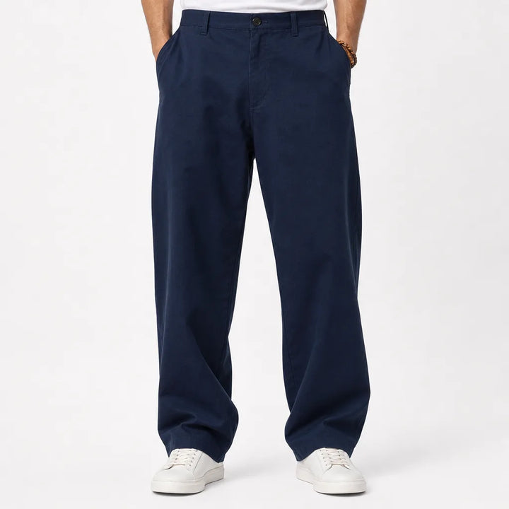 Men's Wide-Leg Cotton Pajama Pants - Baggy Belted Chino Pant