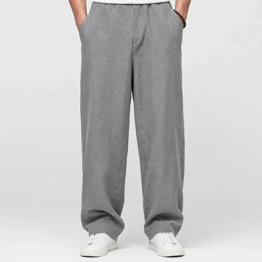 Men's Wide-Leg Cotton Pajama Pants - Baggy Belted Chino Pant