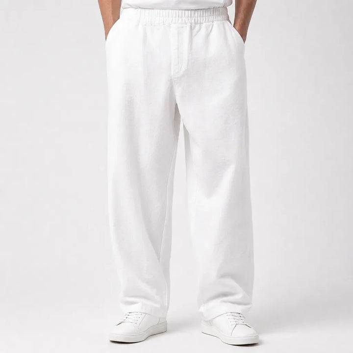 Men's Wide-Leg Cotton Pajama Pants - Baggy Belted Chino Pant