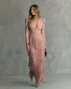 Esmeralda | Women's V-Neck Fringe Maxi Dress