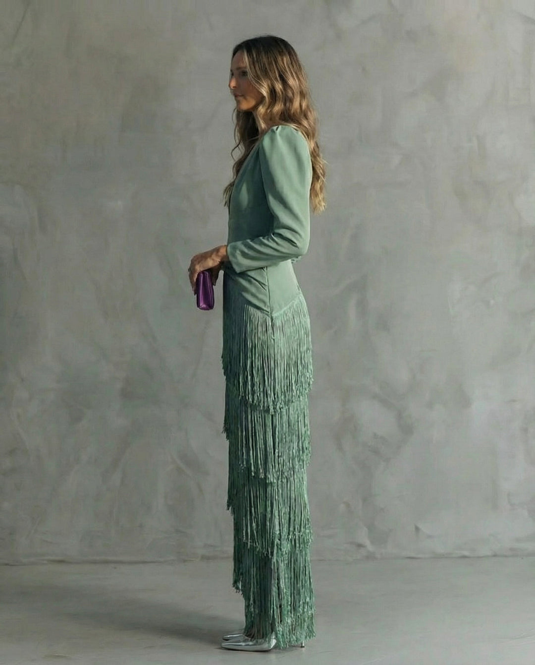 Esmeralda | Women's V-Neck Fringe Maxi Dress