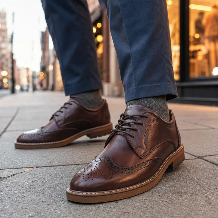 Everett Men's Wingtip Derby Shoes - Brogue Leather Dress Shoe