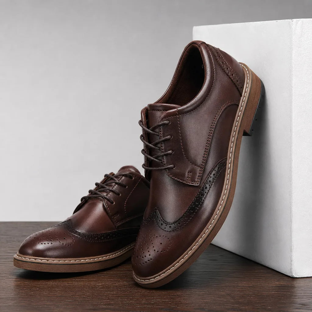 Everett Men's Wingtip Derby Shoes - Brogue Leather Dress Shoe