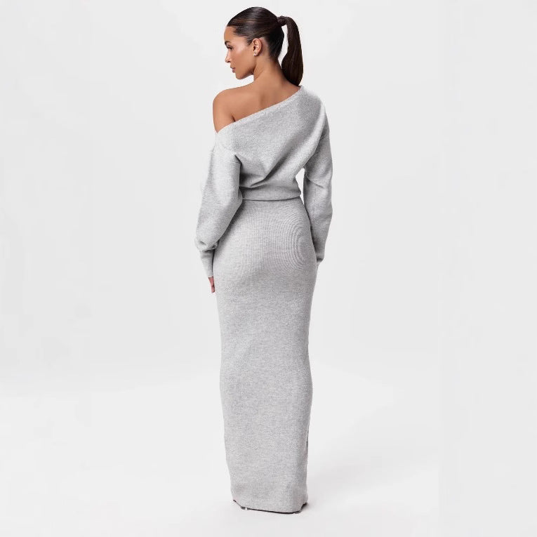 Off‑Shoulder Knitted Bodycon Dress-HighTouch