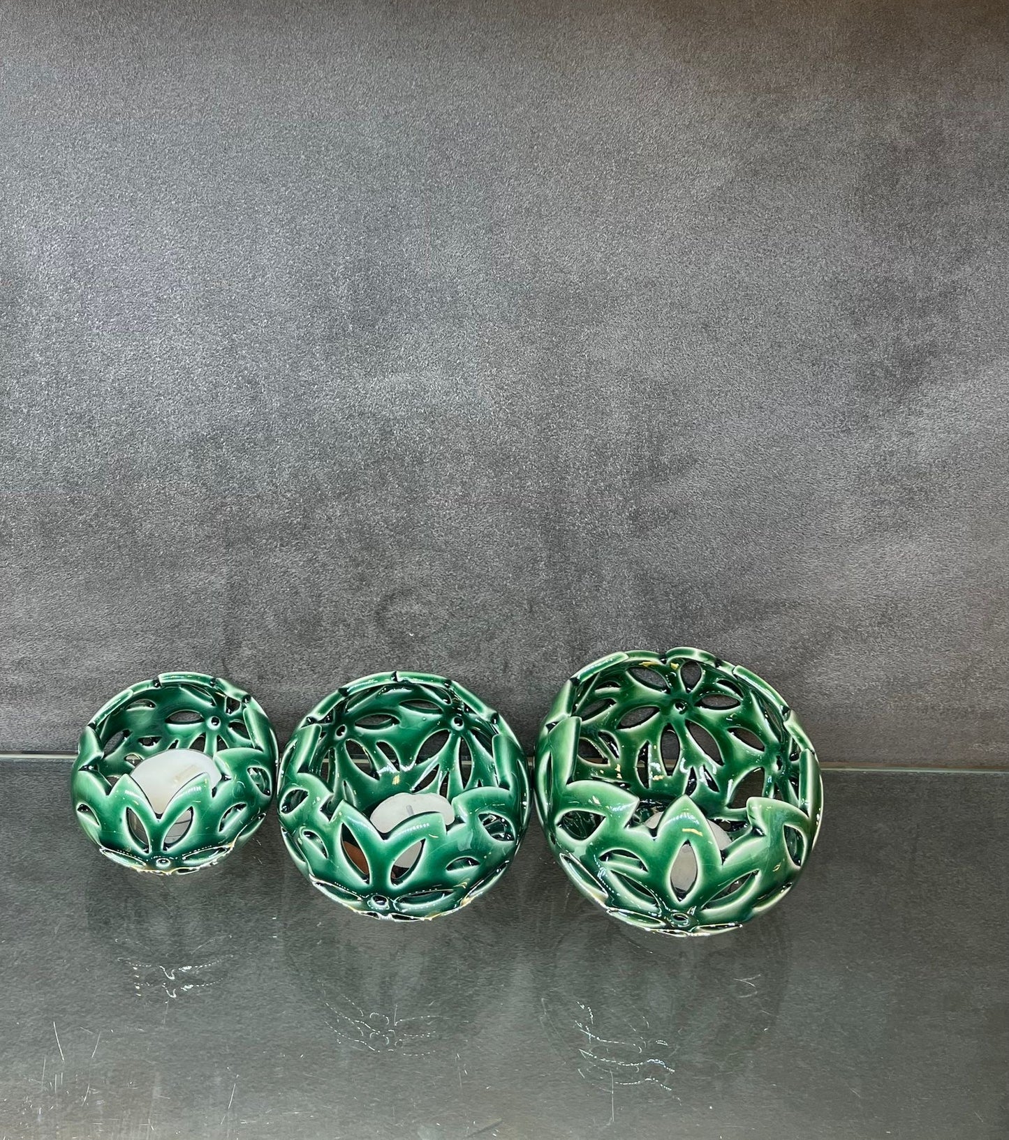 Glazed Green Candle Holders - HighTouch 