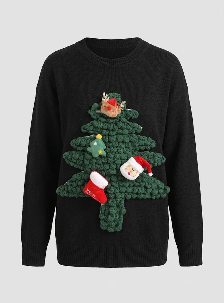 Women's 3D Christmas Tree Applique Knit Sweater