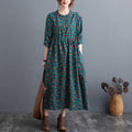Women's Cotton-Linen Fold Stitch Dress – Relaxed Casual Midi Dress-HighTouch