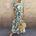 Loose Slim Cotton & Linen Dress|Short Sleeve Round Neck-HighTouch
