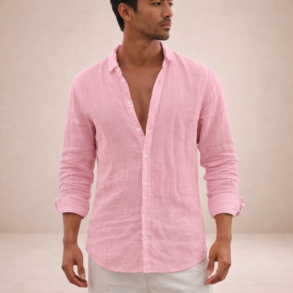 Men's Formal Linen Shirt - Smart Tailored Summer Dress Shirt