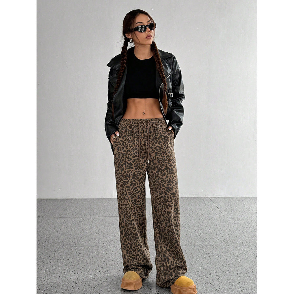 Leopard Print Floral Print Casual Jumpsuit Wide Leg Loose-HighTouch
