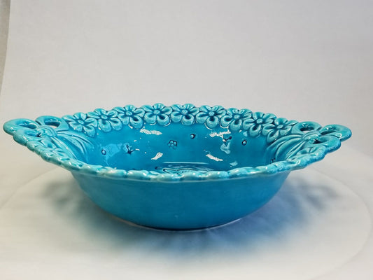 Glazed Ceramic Craved Flower Bowl - HighTouch 
