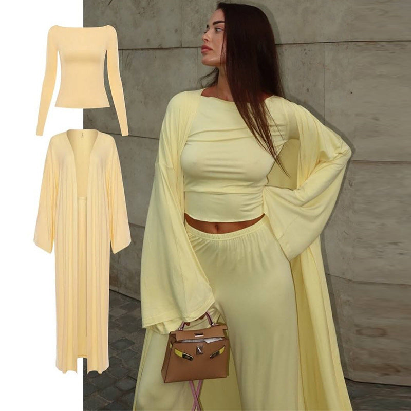 Women's Collage-Stitch Two-Piece Set – Long Sleeve Solid Color Style-HighTouch