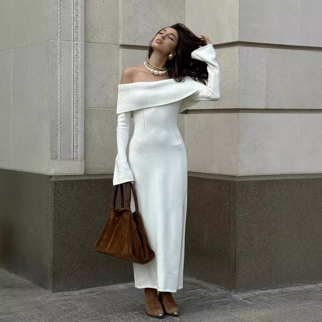 Off-Shoulder Knitted Dress UK-HighTouch