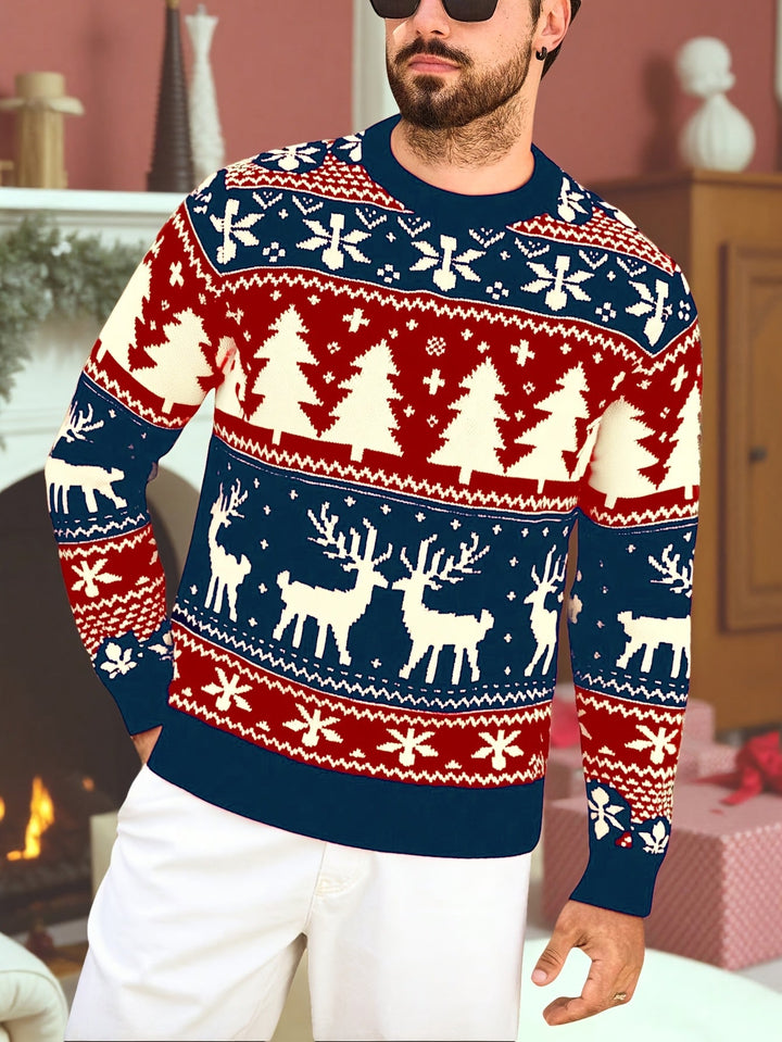 Men's Festive Knit Christmas Sweater with Winter Motifs