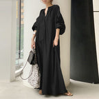 Women's V-Neck Long Maxi Dress – Soft Cotton-Blend Casual Dress-HighTouch
